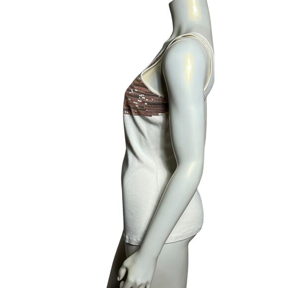 Express White Ribbed Tank Top Silver Sequin Cascade Detail Scoop Neck Size L - Picture 4 of 10
